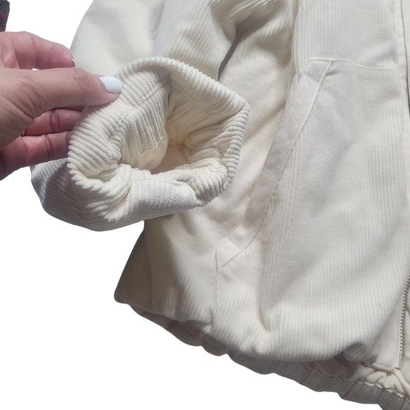 Urban Outfitters Casey Corduroy Zip Hooded Puffer Jacket White Ivory Large - Picture 9 of 13